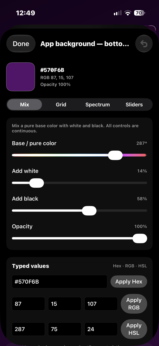 Theme Studio Mix controls