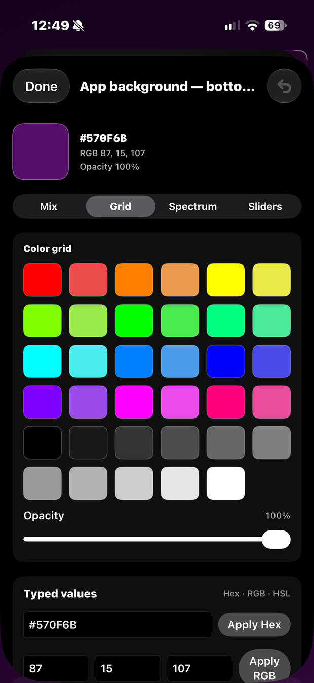 Theme Studio color grid controls